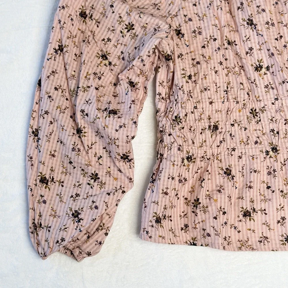 Madewell Sophia Top Bouquet Floral Pink Smocked Cotton Peasant Blouse Plus 2X